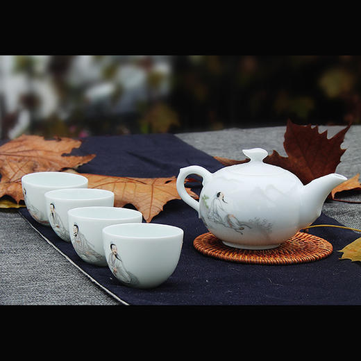 景德镇陶瓷 国瓷红叶 5头琴棋书画茶具（冰月高硅玉瓷） 商品图7