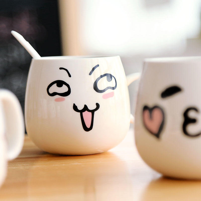 创意可爱卡通表情陶瓷杯子 早餐杯牛奶咖啡杯马克杯情侣杯