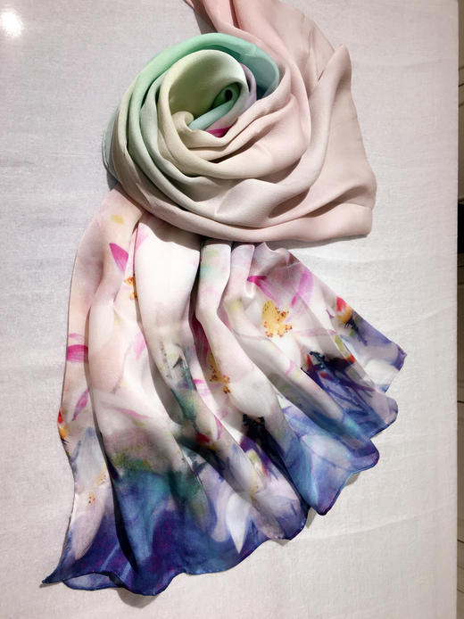 【江山如画】100%真丝手工卷边四季披围丝巾