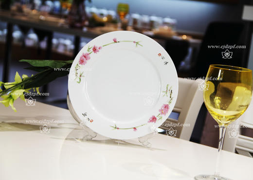 国瓷红叶 56头手绘中餐具水点桃花 商品图6