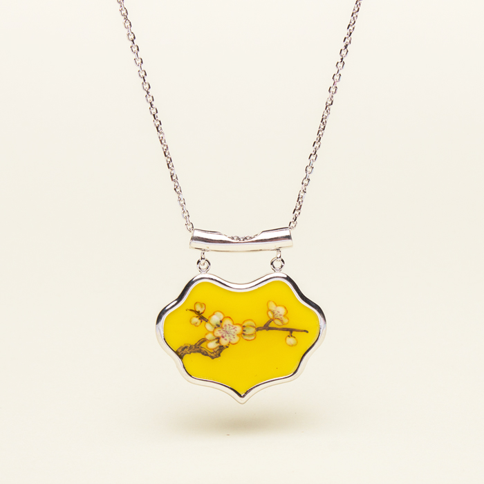 称心如意 高温颜色釉粉彩工艺陶瓷项链 925银锁骨连礼盒精装