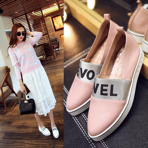 【服饰鞋包】春款女鞋 头层牛皮字母套脚平底女单鞋乐福鞋板鞋 商品图0