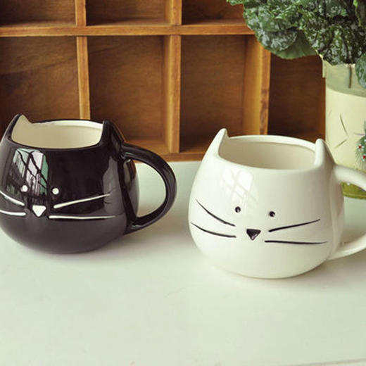 【杯壶】 zakka杂货 黑白猫咪动物杯 创意马克杯子 陶瓷情侣杯对杯 商品图0