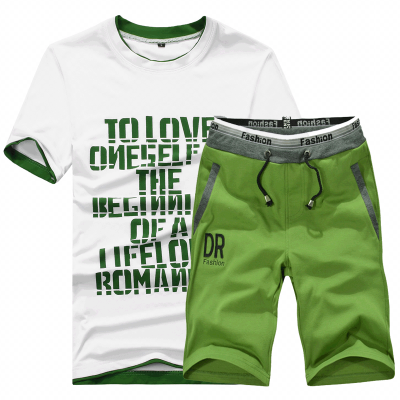 【运动服】夏装士短袖T恤休闲套装五分裤短裤运动套裤