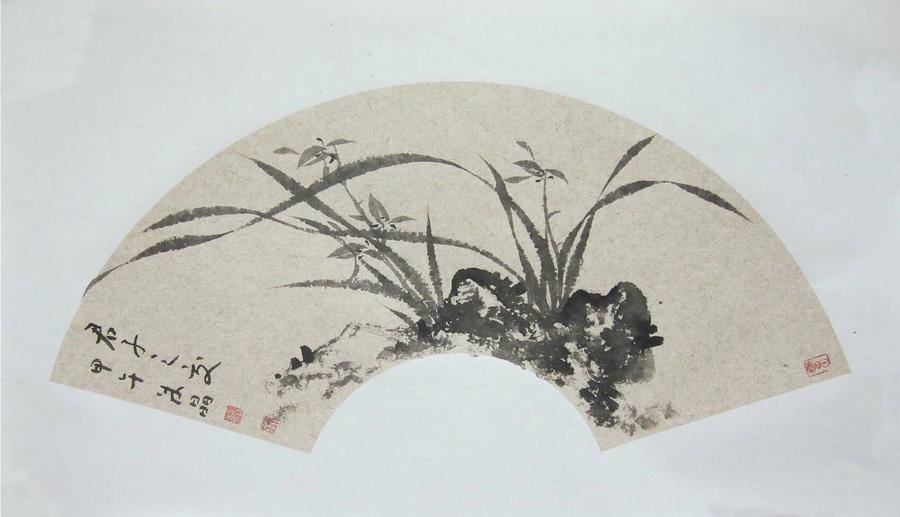 朱晶扇面"梅兰竹菊"之《兰》