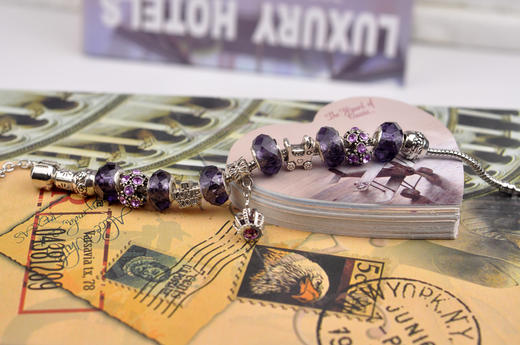 【手链】紫色水晶手链皇冠 复古手链 欧美饰品 DIY串珠 手链情侣 商品图2