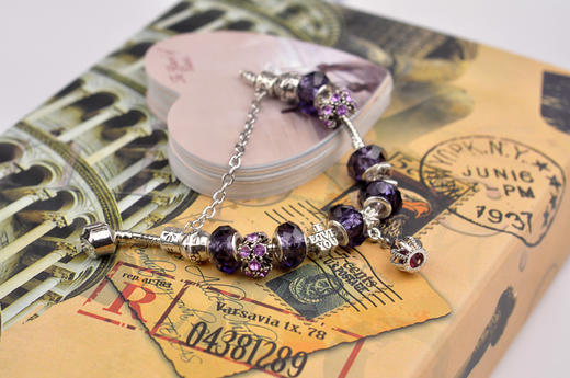 【手链】紫色水晶手链皇冠 复古手链 欧美饰品 DIY串珠 手链情侣 商品图1