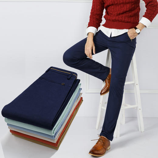 【服饰鞋包】新款男式直筒休闲长裤 男士时尚百搭微弹纯棉商务休闲裤 商品图0