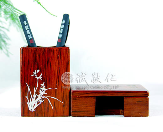 诚敬儒传统文化复古礼品【为君之道】笔筒＋【信用】名片盒花梨木 商品图0