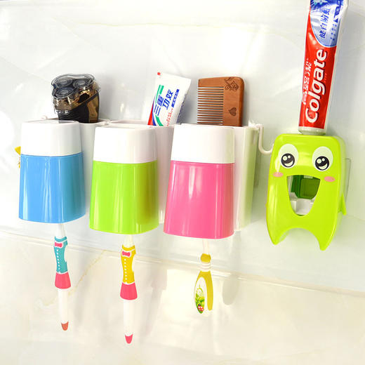 【置物架】。牙刷架漱口杯创意洗漱套装粘胶式三口之家刷牙杯子置物盒牙刷挂架 商品图2