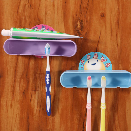 【置物架】。创意卡通强力吸盘式牙膏牙刷架置物架 可爱浴室吸壁式牙具架 商品图0