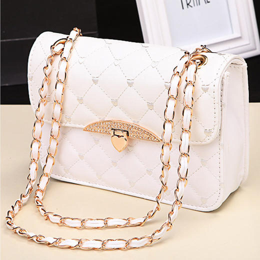 爆款春季韩版女包桃心水钻优雅菱格百搭单肩包 链条包 商品图1