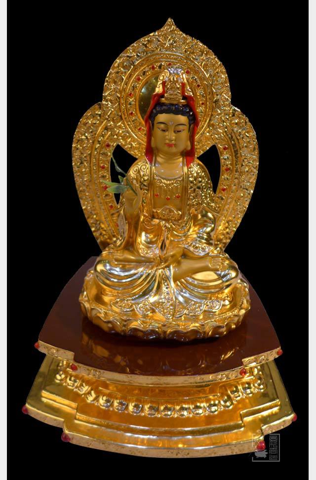 溢彩堂88寸铜贴金金刚座带背光观音
