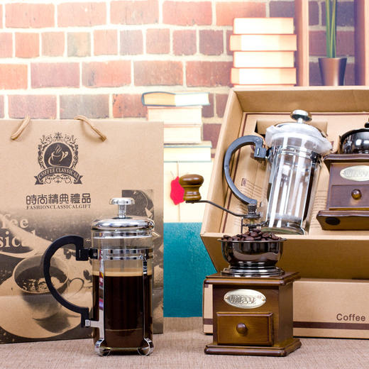 【咖啡器具】送礼佳品 手摇咖啡磨豆机礼盒装 不锈钢法式滤压壶套餐 商品图3