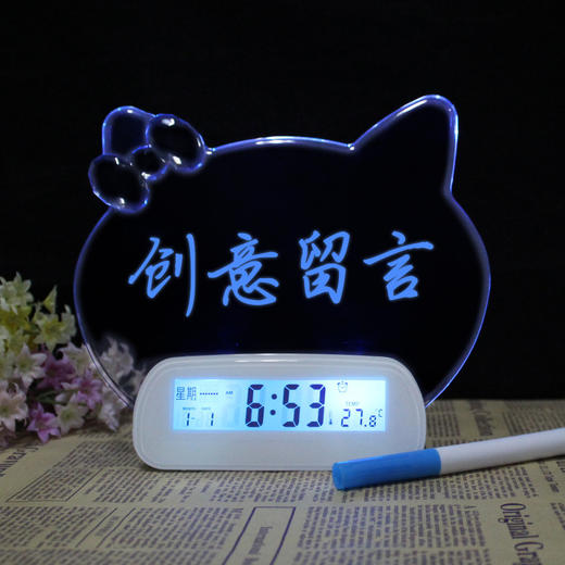 【为思礼】Helloo Kitty留言板时钟 荧光写字板闹钟 创意时尚电子钟 商品图1