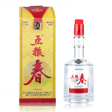 五粮春45度500ml /瓶浓香型 送法国红酒一瓶