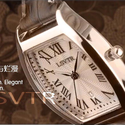 朗思威lsvtr韩国潮流时尚复古简约真皮带酒桶型日历女表情侣手表