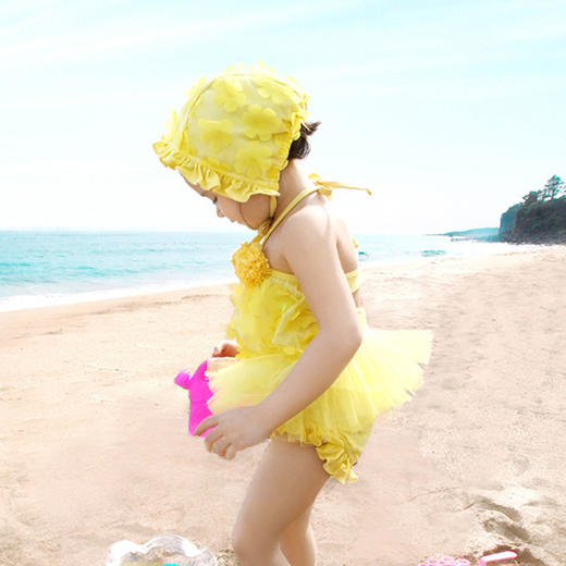 【泳衣】外贸泳衣 韩版 比基尼女童蕾丝花瓣分体泳衣公主裙带帽泳衣三件套 商品图2