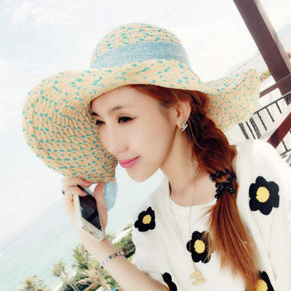 【服饰鞋包】B388韩版新款 春夏天女士沙滩防晒波浪大沿蝴蝶结拉菲草帽太阳帽 商品图1