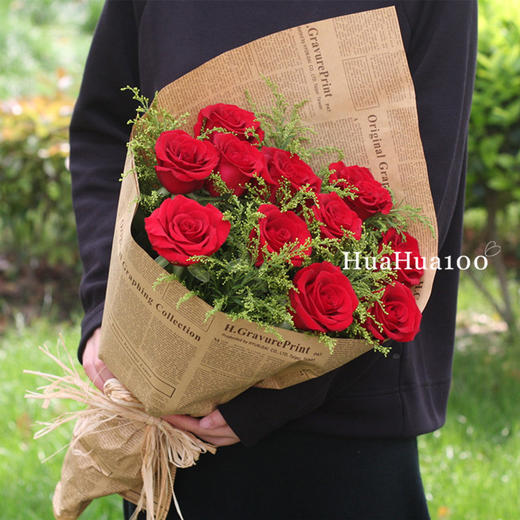 一心一意z1款丨11朵红玫瑰黄莺花束