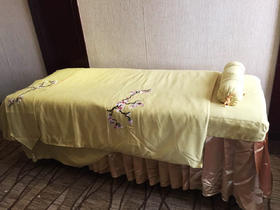 717  高级精品床罩 棉麻纯棉刺绣小花朵（黄）床罩4件套