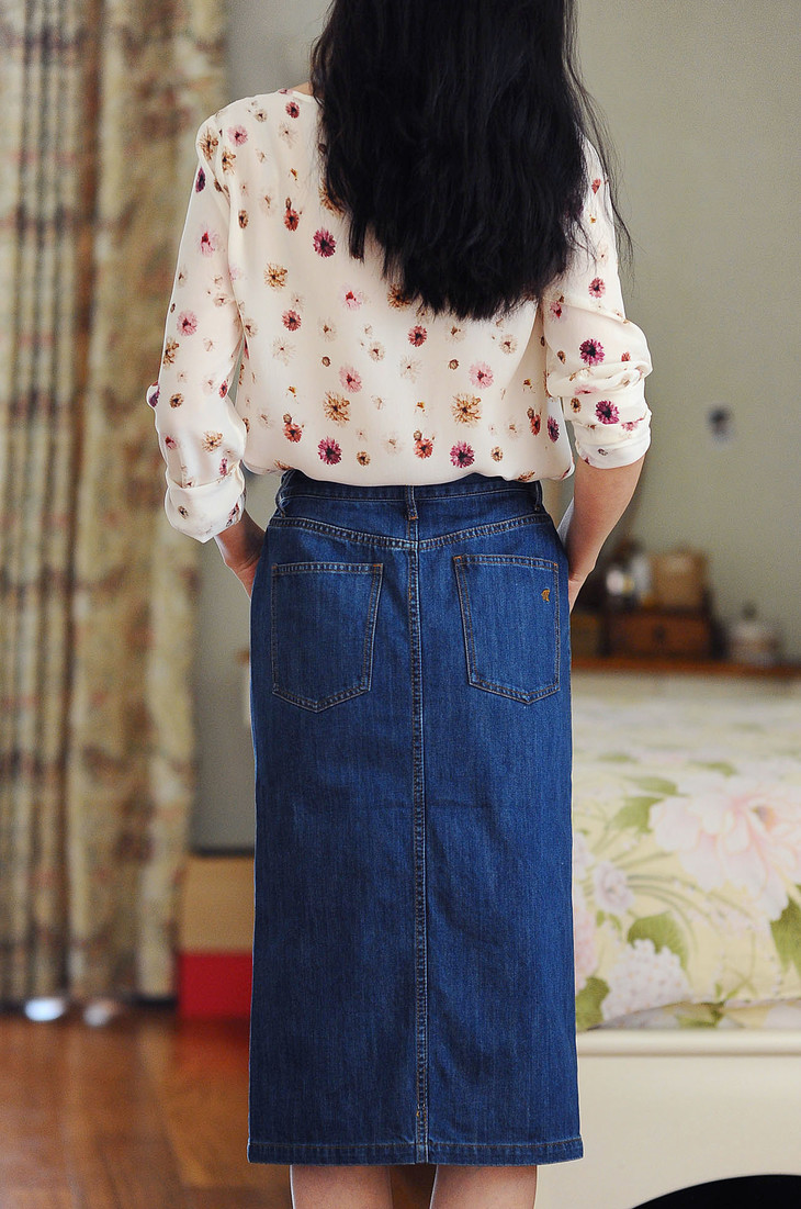 美国made well多口袋轻鱼尾开衩牛仔筒裙