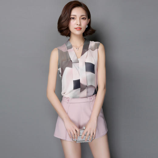 寒冰紫雨显瘦气质时尚女士夏季套装女装夏装新款潮无袖短裤两件套skw