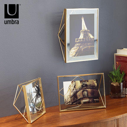 umbra创意立体棱形相框 土豪金欧式玻璃画框金属摆台不规则相架 商品图0