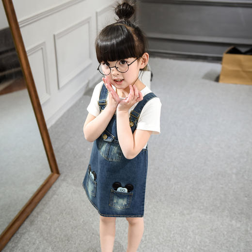 【女童裙子】女童牛仔背带裙T恤两件套 短袖纯棉打底衫 商品图4