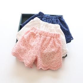 【女童裤子】童装儿童短裤韩版夏季新纯棉蕾丝女童热裤公主百搭镂空薄