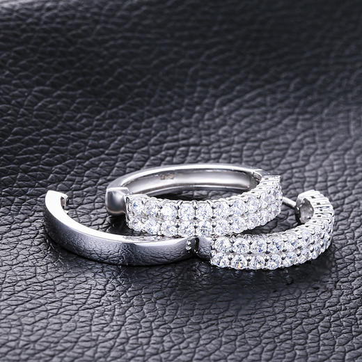 【耳环】新款925纯银耳钉 韩版时尚双排镶钻圆圈耳环耳圈 商品图4