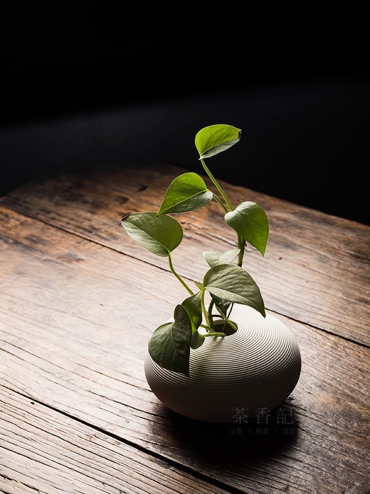 茶香记螺纹素烧矮花瓶陶瓷花瓶花器花插梅瓶茶席配件