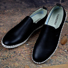 【服饰鞋包】新款一脚蹬懒人鞋男士休闲鞋二层软皮透气超纤豆豆鞋潮男单鞋