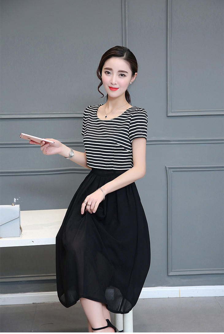 连衣裙雪纺连衣裙新款长裙女假两件韩版女装中长款裙子小清新潮