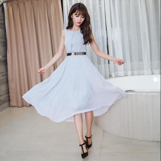 【连衣裙】夏季新款无袖修身裙时尚显瘦气质雪纺腰带连衣裙 商品图2