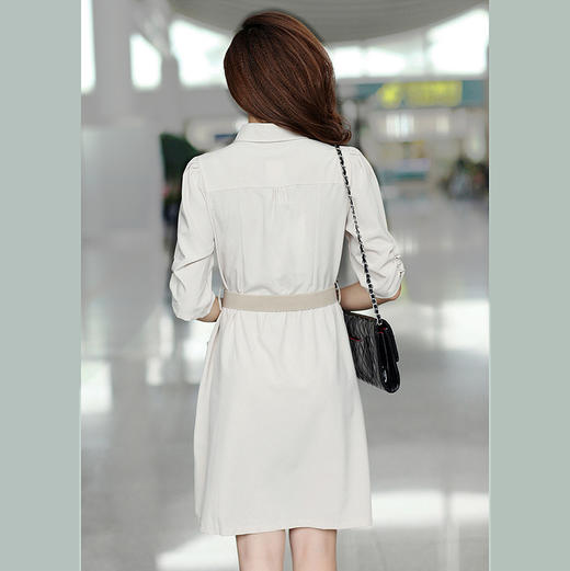 【服饰鞋包】夏季大码女装修身气质OL纯色五分中袖中长款A字连衣裙 商品图3