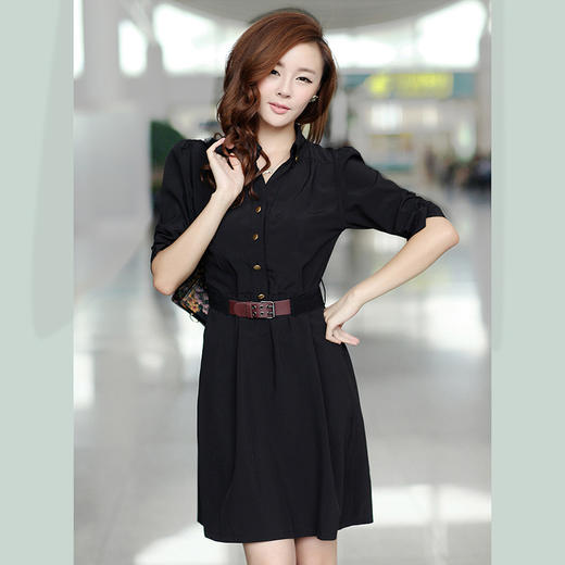 【服饰鞋包】夏季大码女装修身气质OL纯色五分中袖中长款A字连衣裙 商品图1