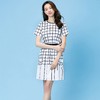 【服饰鞋包】白底黑条不规则格子短袖连衣裙夏装新款雪纺裙 商品缩略图1