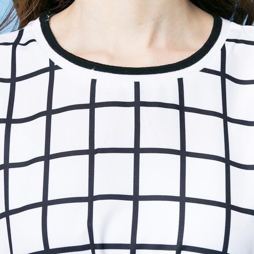 【服饰鞋包】白底黑条不规则格子短袖连衣裙夏装新款雪纺裙 商品图4