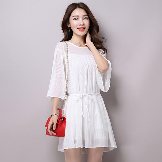 【服饰鞋包】韩版夏季新款纯色中长款雪纺大码连衣裙 商品图2
