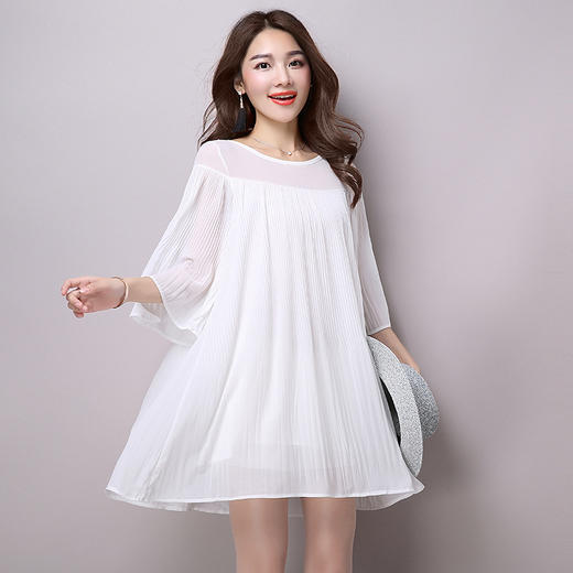 【服饰鞋包】韩版夏季新款纯色中长款雪纺大码连衣裙 商品图0
