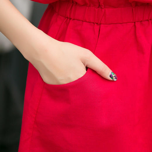 【服饰鞋包】新款女装韩版收腰修身纯色中袖棉麻连衣裙A字裙 商品图4