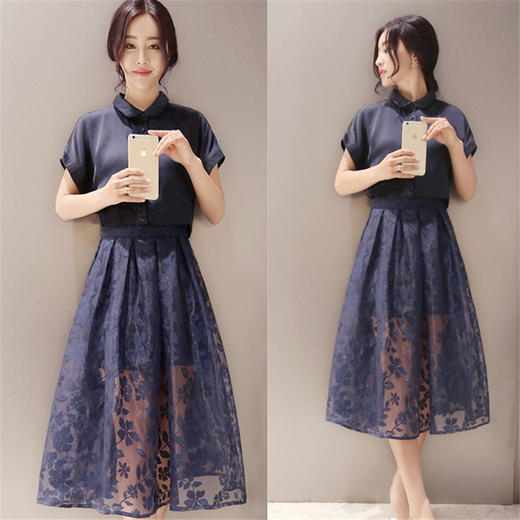 【服饰鞋包】夏季新款韩版女装雪纺连衣裙两件套欧根纱裙子套装 商品图0
