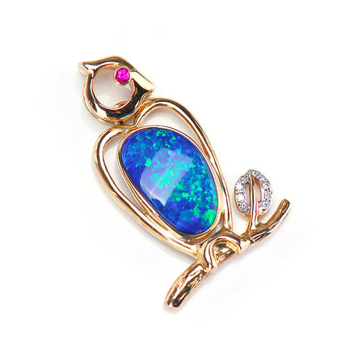 14k黄金镶钻小鸟欧泊吊坠