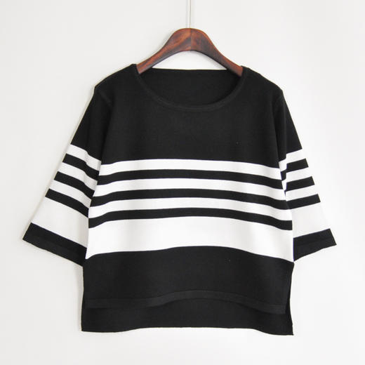 【女士t桖】夏季女装韩版圆领t恤黑白条纹宽松显瘦薄款t恤针织衫空调