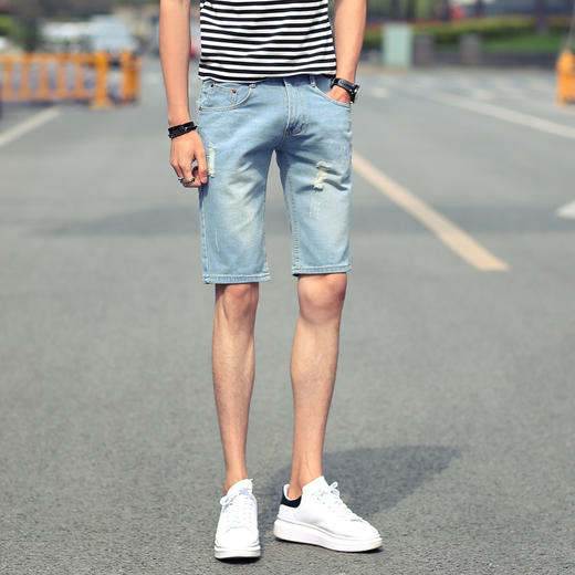 服饰鞋包男式复古牛仔短裤新款夏季短裤男五分牛仔裤破洞时尚男裤