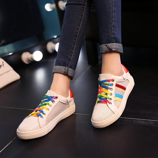 【服饰鞋包】彩虹鞋女平底系带运动休闲鞋糖果色单鞋女鞋板鞋潮 商品图4