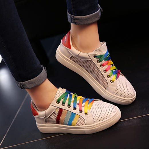 【服饰鞋包】彩虹鞋女平底系带运动休闲鞋糖果色单鞋女鞋板鞋潮 商品图2