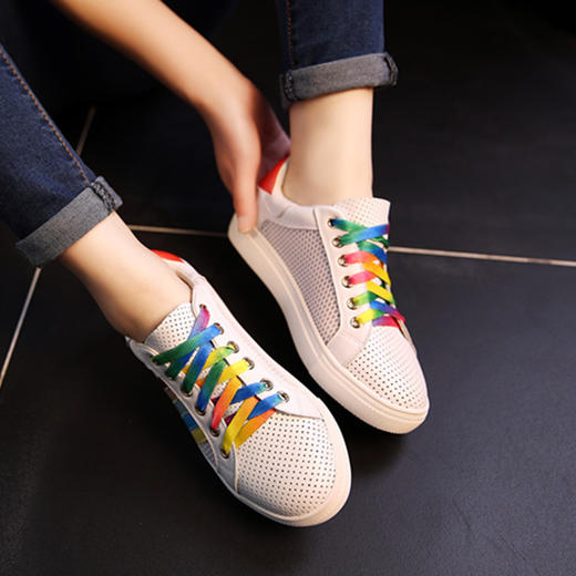 【服饰鞋包】彩虹鞋女平底系带运动休闲鞋糖果色单鞋女鞋板鞋潮 商品图1