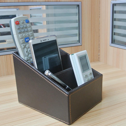【收纳盒】创意PU皮革收纳盒 办公桌面遥控器用品整理盒 欧式家居三格座 商品图2